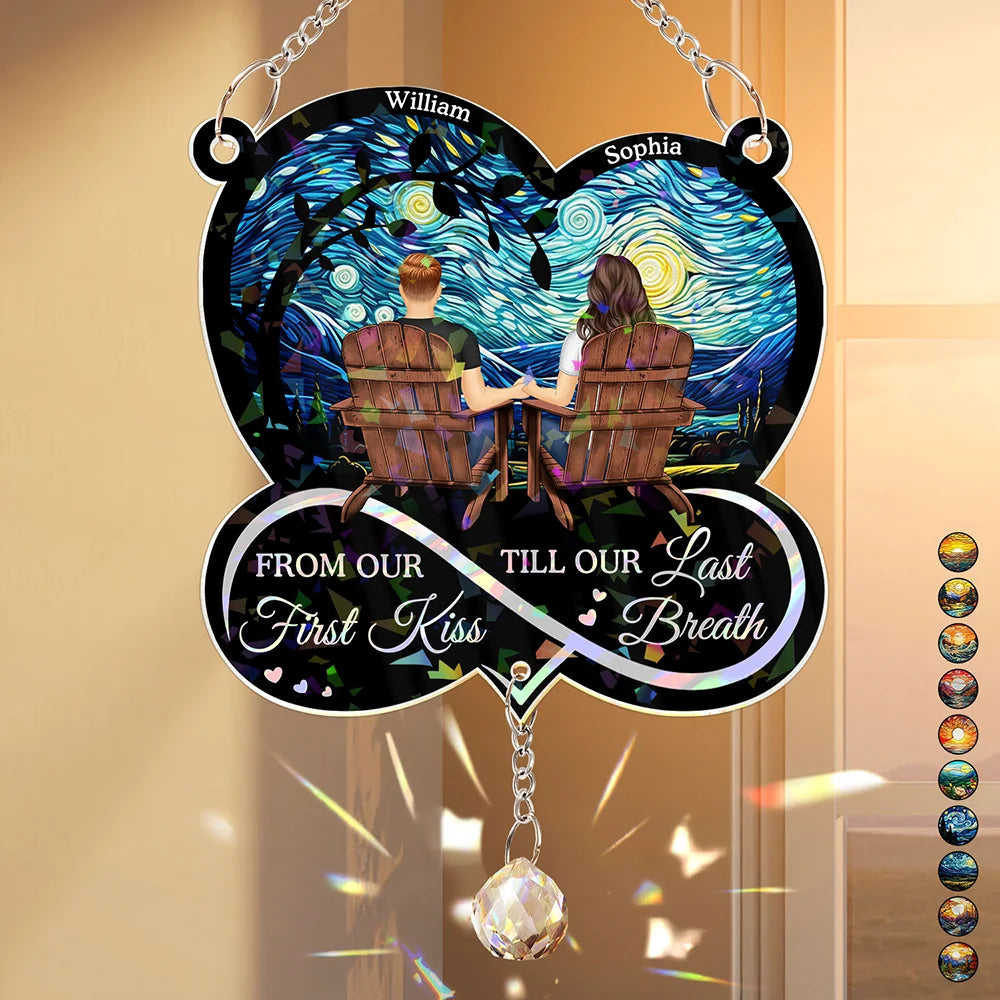 Gift For Couples, Gift For Husband, Gift For Wife, Gift For Boyfriend, Gift For Girlfriend, Love - From Our First Kiss Till Our Last Breath - Personalized Rainbow Suncatcher With Crystal Ball Prism