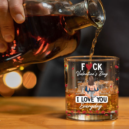 Personalized Whiskey Glass With Cheeky Valentine's Quote, Kissing Couple Design, Unique Gift For Husband Or Boyfriend
