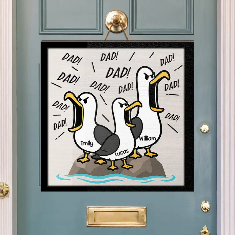 Personalized Screaming Seagull Wooden Sign, Custom Coastal Kitchen Decor, Unique Gift for Family