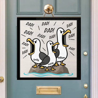 Personalized Screaming Seagull Wooden Sign, Custom Coastal Kitchen Decor, Unique Gift for Family