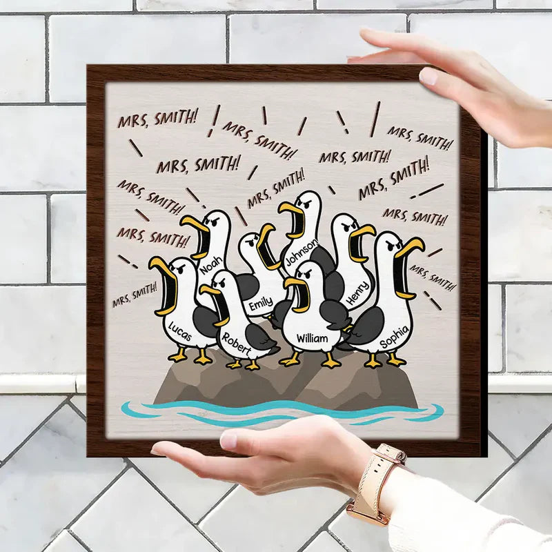 Personalized Screaming Seagull Wooden Sign, Custom Coastal Kitchen Decor, Unique Gift for Family