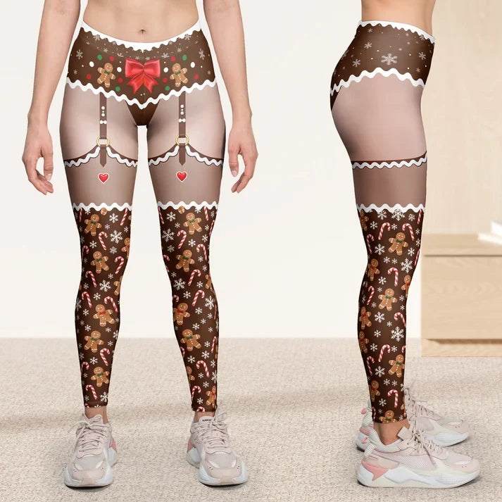 Personalized Women's Leggings, Custom Santa Outfit Illusion for Christmas Tree Gatherings, Unique Gift for Her