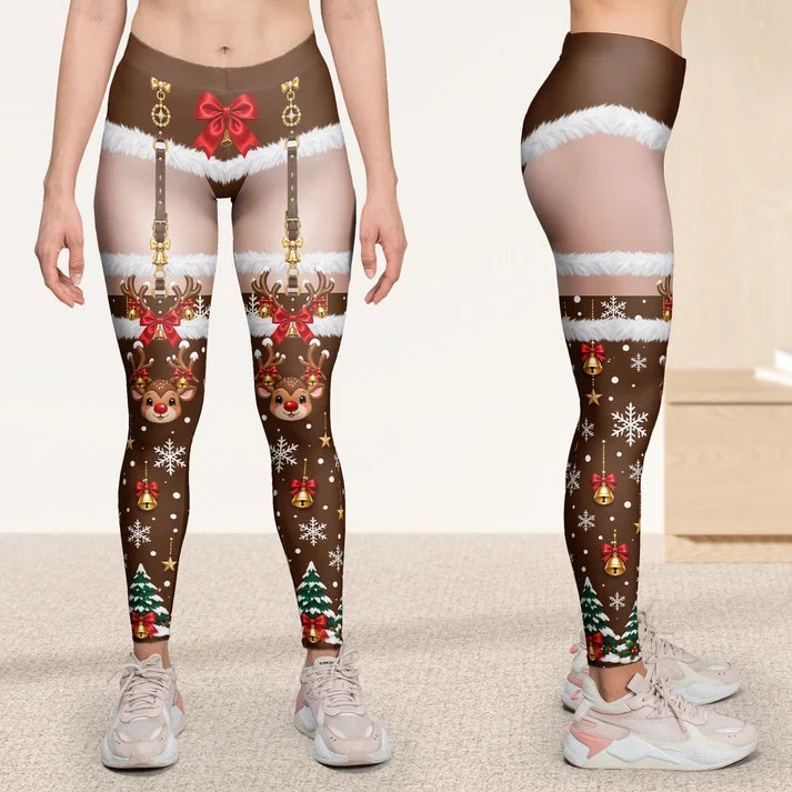Personalized Women's Leggings, Custom Santa Outfit Illusion for Christmas Tree Gatherings, Unique Gift for Her
