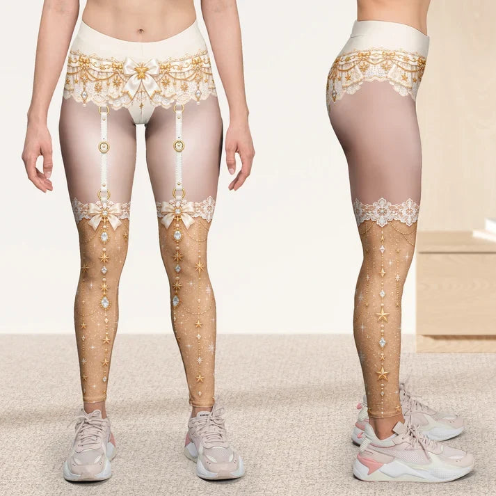 Personalized Women's Leggings, Custom Santa Outfit Illusion for Christmas Tree Gatherings, Unique Gift for Her