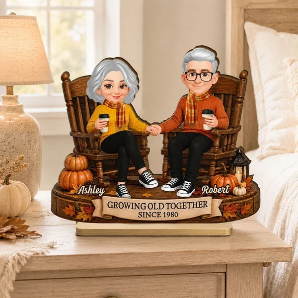 Personalized 2-Layer Wooden Plaque, Older Couple Holding Hands in Autumn, Unique Gift for Couples