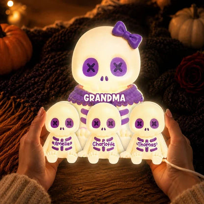 Personalized Acrylic Light Box, Cute Skeleton Grandma & Grandkids Halloween Decor, Unique Gift