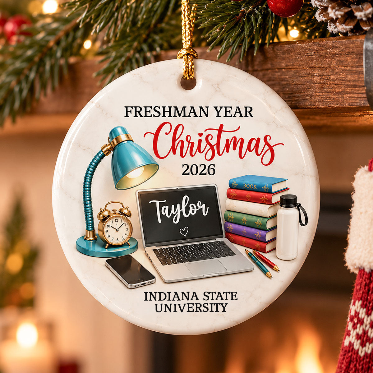 Personalized Ceramic Ornament, Freshman Year Study Desk Keepsake, Unique Christmas Gift for College Students