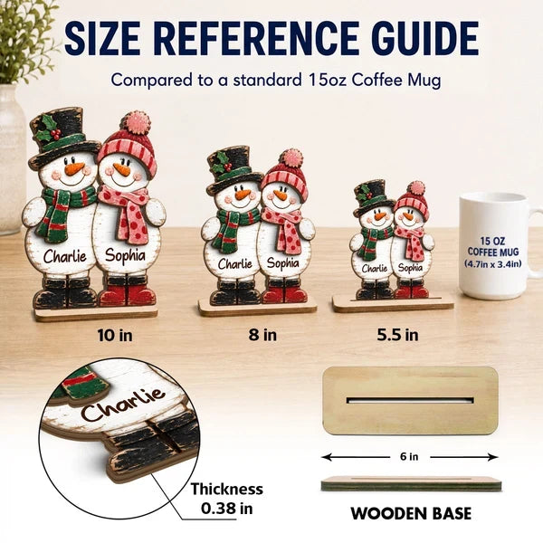 Personalized 2-Layer Wooden Plaque, Rustic Snowman Couple Standing Together, Unique Christmas Gift for Couples