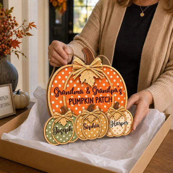 Grandma & Grandpa's Pumpkin Patch Wooden Sign, Personalized Family Door Decor, Creative Gift for Grandparents