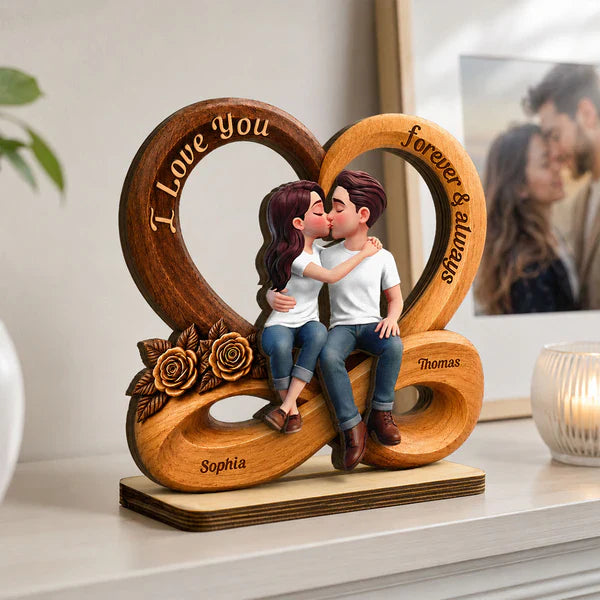 Personalized 2-Layer Wooden Plaque with Kissing Couple, Unique Creative Gift for Couple, Forever & Always