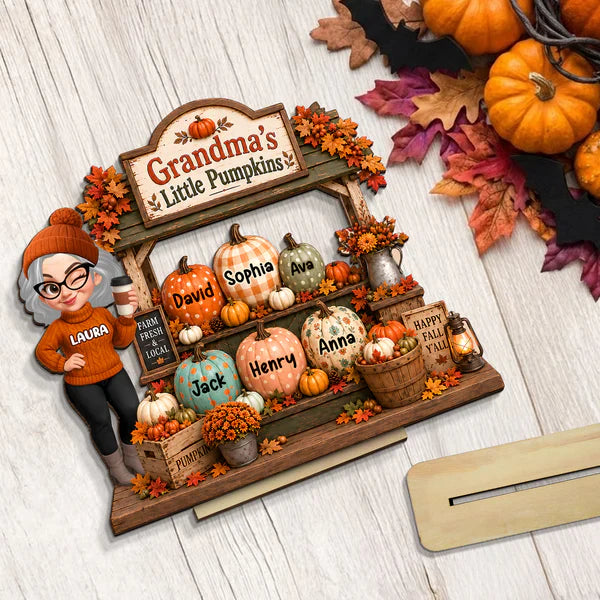 Personalized 2-Layer Wooden Plaque, Grandma's Little Pumpkins Fall Decor, Unique Creative Gift for Grandma