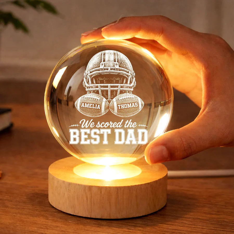 Personalized American Football Globe Lamp for Dad, Unique Father's Day Gift with Warm Game Night Glow