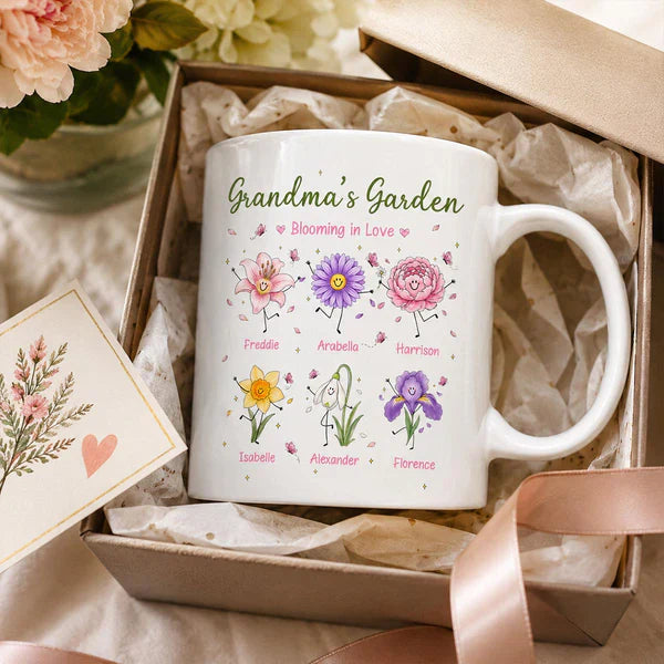 Personalized Ceramic Mug With Grandma's Garden Birth Flowers, Creative Gift for Grandma's Morning Coffee