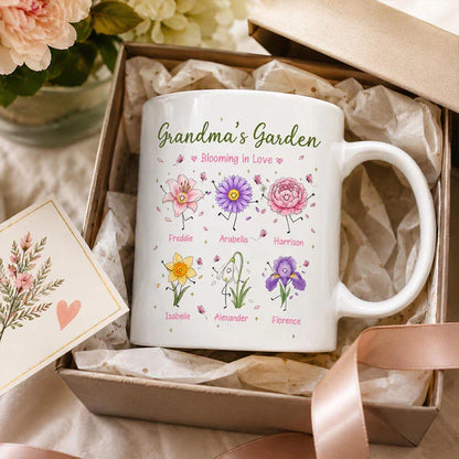 Personalized Ceramic Mug With Grandma's Garden Birth Flowers, Creative Gift for Grandma's Morning Coffee