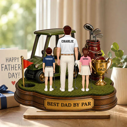 Personalized 2-Layer Wooden Plaque for Golf Dad & Kids, Unique Gift for Desk Display