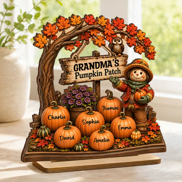 Personalized 2-Layer Wooden Plaque, Grandma's Pumpkin Patch Fall Decor, Unique Gift for Grandma
