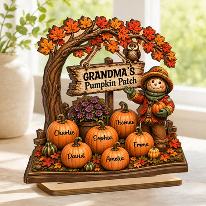 Personalized 2-Layer Wooden Plaque, Grandma's Pumpkin Patch Fall Decor, Unique Gift for Grandma