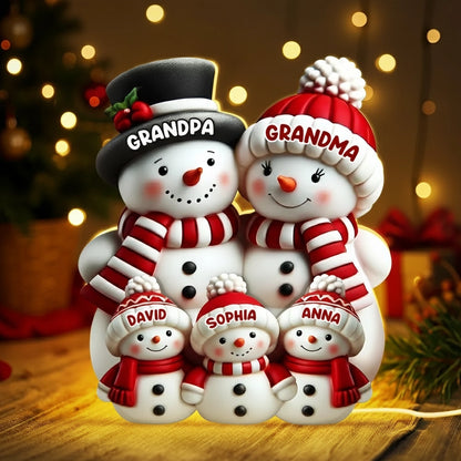Cozy Snowman Family Acrylic Light Box for Holiday Décor, Heartwarming Atmosphere, Perfect Gift for Grandparents