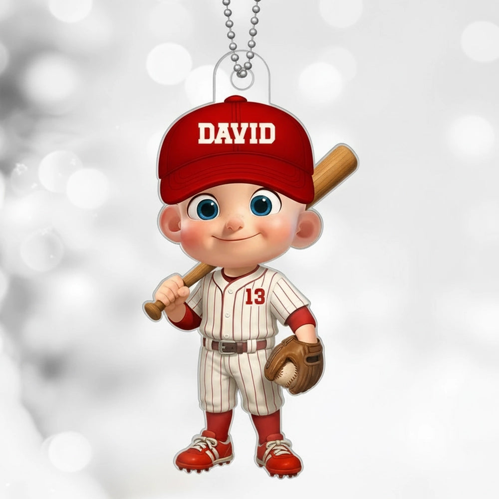 Baseball Acrylic Ornament with Cute Character Design, Customizable Hol ...
