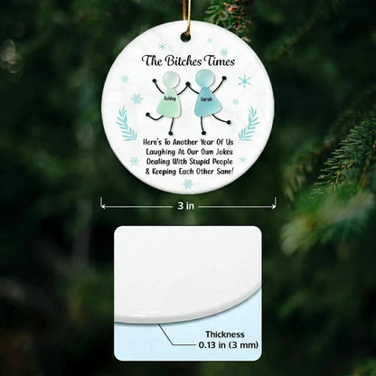 Personalized Sea Glass Best Friends Ornament, Funny Christmas Gift for Women, Custom Names, Snowflake Design, Holiday Keepsake
