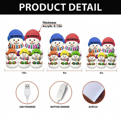 Acrylic Light Box Snowman Family, Personalized Christmas Decor with Soft Warm Glow, Unique Gift for Grandma & Grandpa