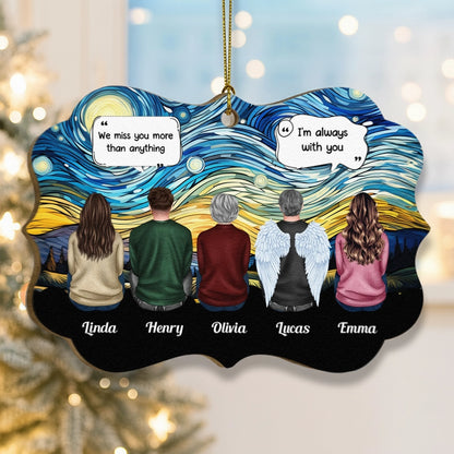 Wooden Ornament Memorial Keepsake - Starry Sky Family Back View, Angel Wings, 'We miss you' quote, a unique gift for family