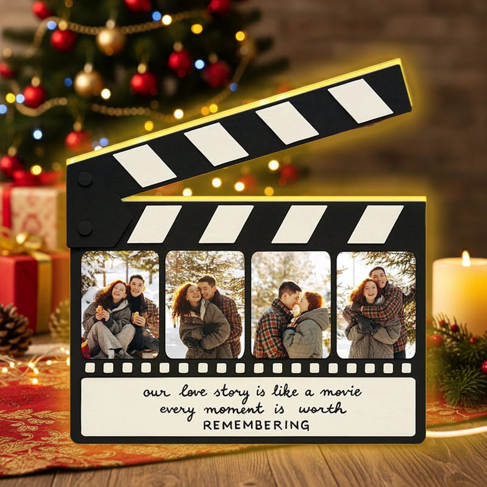 Clapperboard Acrylic Light Box, Personalized Photos and Warm Glow Bedroom Decor for Couples, a Unique Romantic Gift