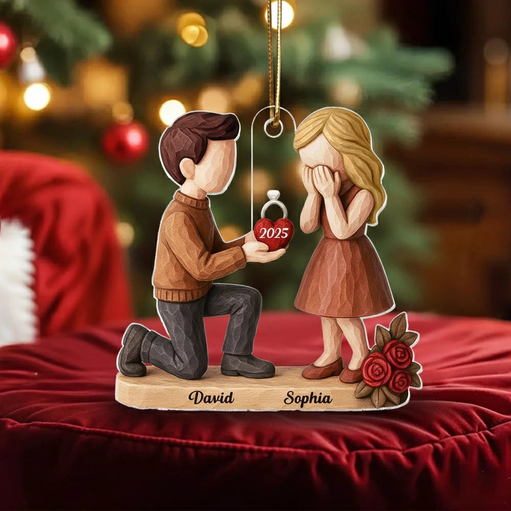 Proposal Roses Scattered Engagement Acrylic Ornament with Kneeling Proposal & Roses, She Said Y ...