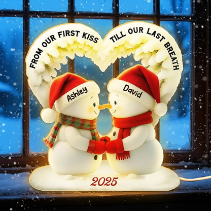 Acrylic Light Box Snowman Couple, From Our First Kiss Till Our Last Breath, Warm Glow Winter Decor, Unique Gift for Couples