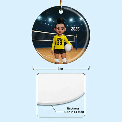 Volleyball Girl Ceramic Ornament with Court Scene, Unique Gift for Teen Athlete or Daughter