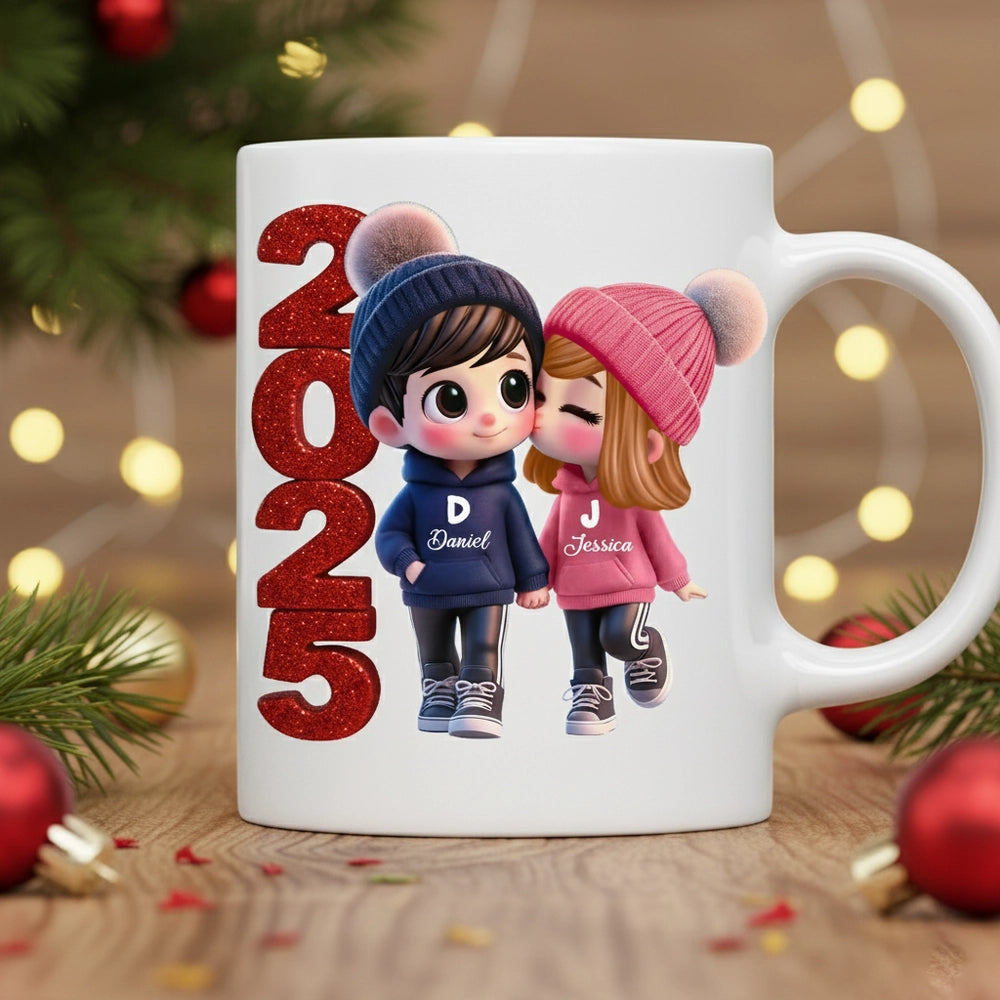 Acrylic Ornament - Cute Couple Kiss, winter hats, Christmas tree decor, romantic keepsake, unique gift for couples