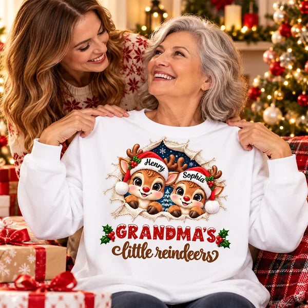 Personalized Classic Tee, Cute Reindeer Peeking Through Snow, Unique Christmas Gift for Grandma