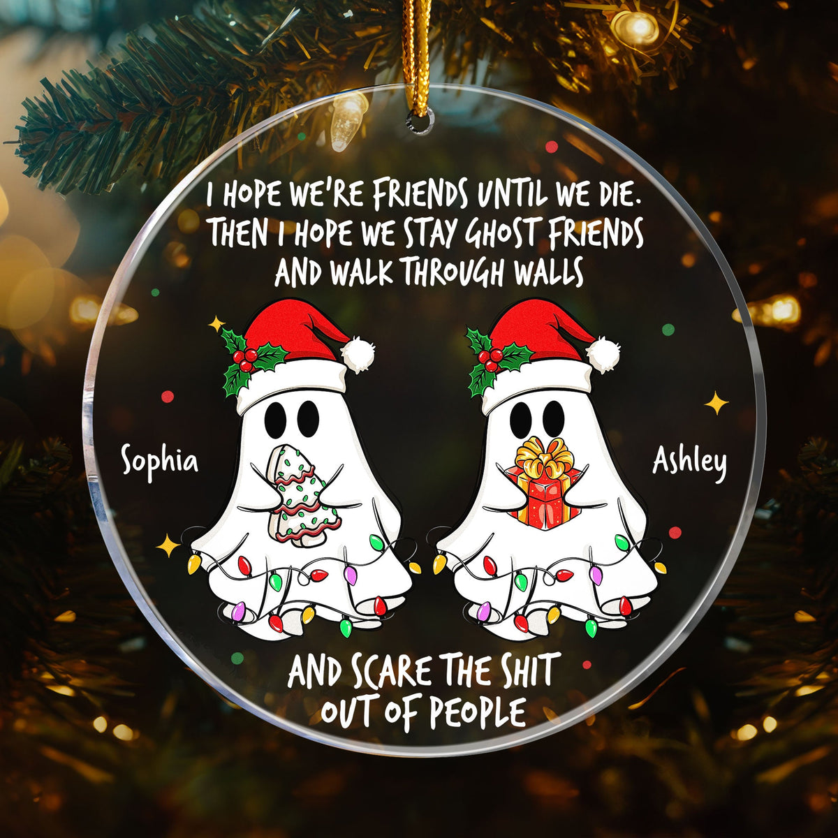 Funny Ghost Acrylic Ornament with Christmas Vibes, Best Friends Gift, Tree Hanging Decoration for Holiday Cheer, Perfect Gift