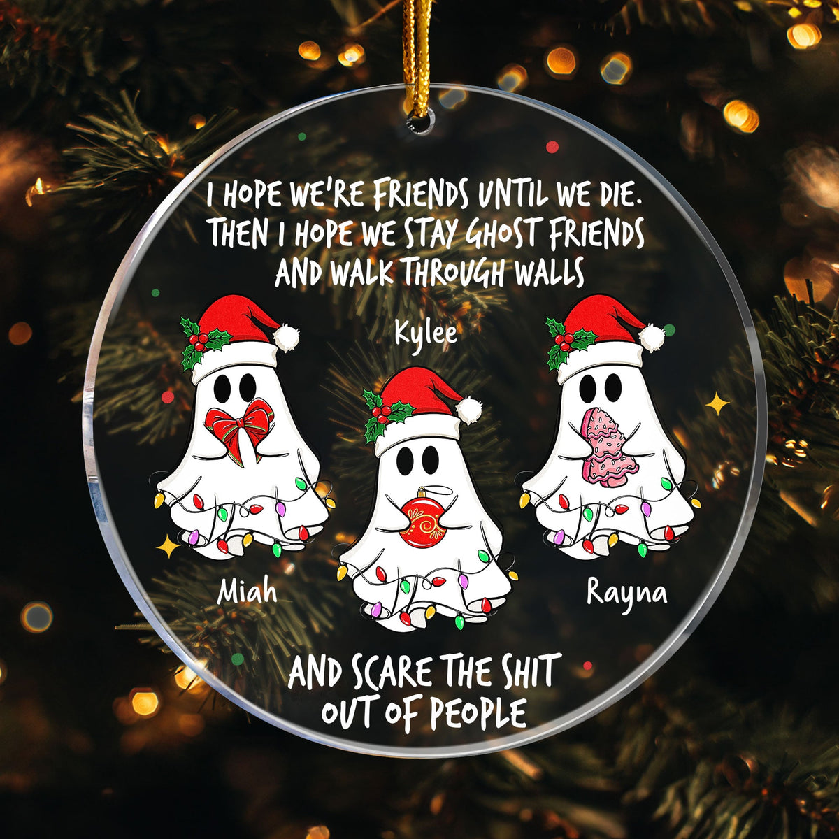 Funny Ghost Acrylic Ornament with Christmas Vibes, Best Friends Gift, Tree Hanging Decoration for Holiday Cheer, Perfect Gift