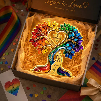 Personalized Acrylic Light Box, Rainbow Heart Tree, Unique Gift for LGBTQ Couple