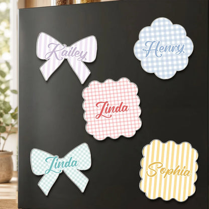 Personalized Acrylic Magnet with Bow and Scalloped Designs, Creative Gift for Family, Cheerful Kitchen Decor