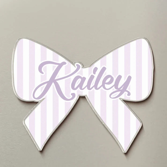 Personalized Acrylic Magnet with Bow and Scalloped Designs, Creative Gift for Family, Cheerful Kitchen Decor