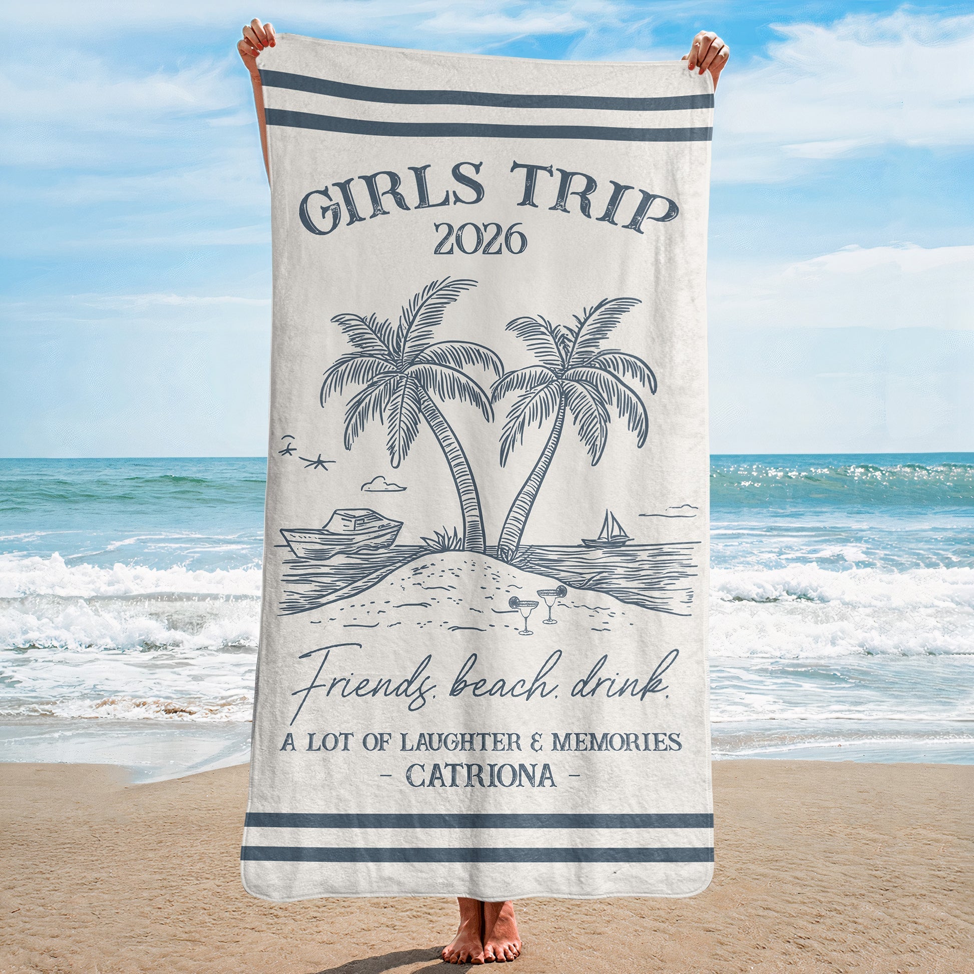 Personalized Beach Towel, Sun Sand Chill Coastal Design, A Unique