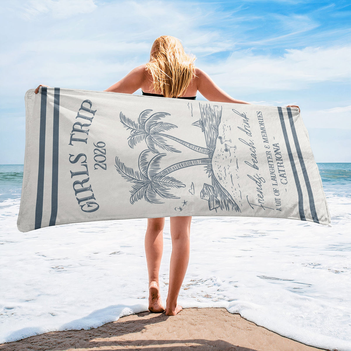 Personalized Beach Towel, Sun Sand Chill Coastal Design, A Unique Custom Gift for Family or Friends