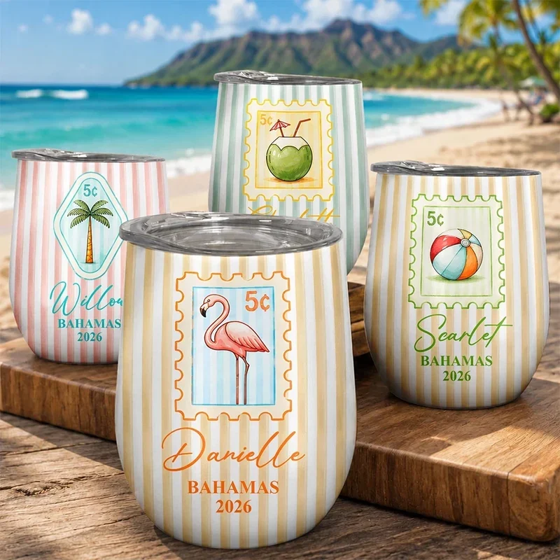 Personalized Eggshell Cup for Beach Trip Memories, Pastel Friendship Design, Creative Gift for Travel Friends