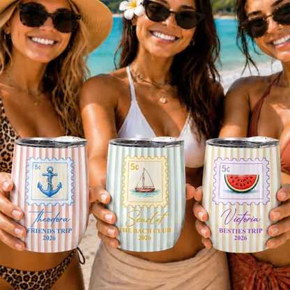 Personalized Eggshell Cup for Beach Trip Memories, Pastel Friendship Design, Creative Gift for Travel Friends