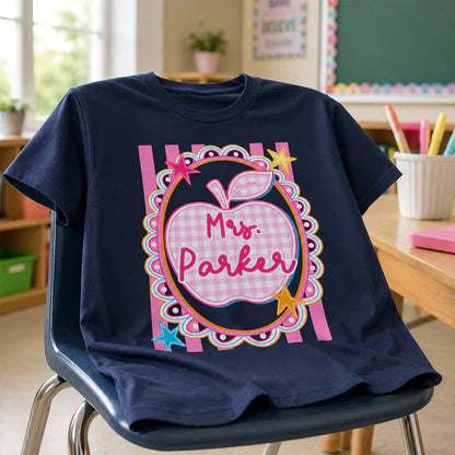 Personalized Classic Tee With Preppy Apple Art, Unique Teacher Gift For Classroom Days