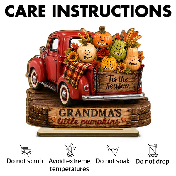Personalized Wooden Plaque, Grandma's Little Pumpkins Red Truck Fall Decor, Unique Gift for Grandma