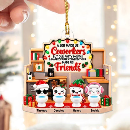 Personalized Acrylic Ornament, Colorful Cartoon Office Scene, Unique Christmas Gift for Coworkers