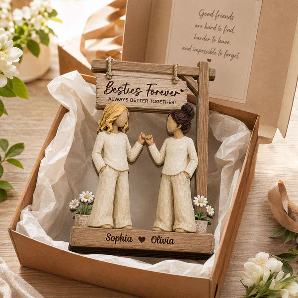 Personalized 2-Layer Wooden Plaque, Besties Forever Pinky Promise Sign, Unique Gift for Best Friend