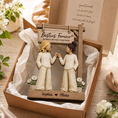 Personalized 2-Layer Wooden Plaque, Besties Forever Pinky Promise Sign, Unique Gift for Best Friend
