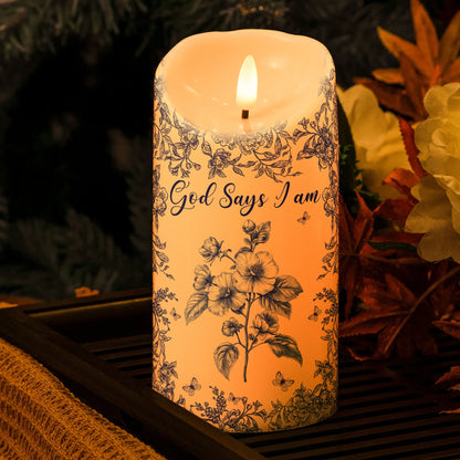 Flameless LED Candle with Religious Theme and God Says I Am Design, High Clarity, Heartwarming Gift