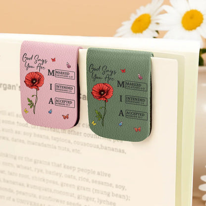 Personalized Leather Magnetic Bookmark with Faith Quotes and Birth Flower, Custom Name Initial Gift for Book Lovers