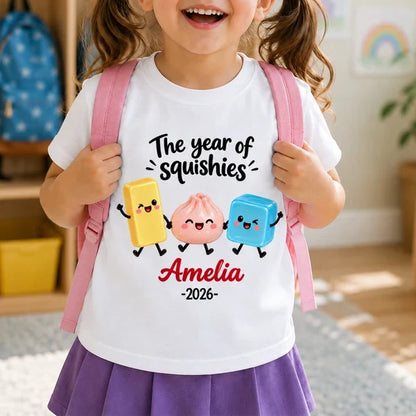Personalized Youth Tee with Colorful Squishy Friends Holding Hands, Unique Gift for Young Squishy Fans