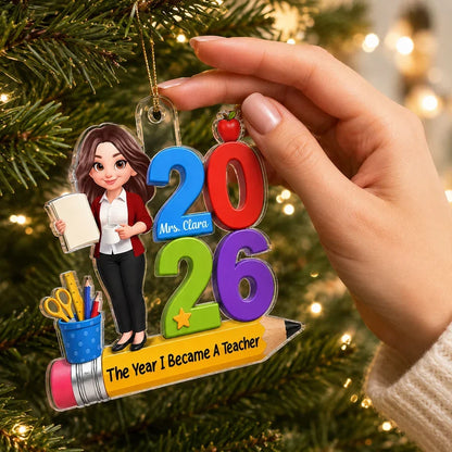 Personalized Acrylic Ornament, The Year I Became a Teacher, Colorful Classroom Scene, Unique Gift for Teacher